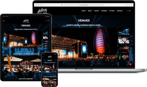 Displaying the Parus Music Festival website on a laptop and mobile devices