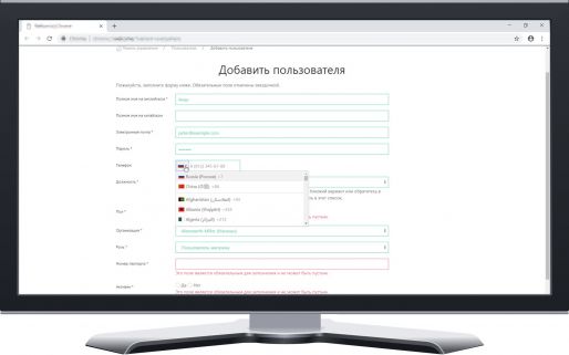 Интерфейс регистрации пользователя в системе доставки товаров