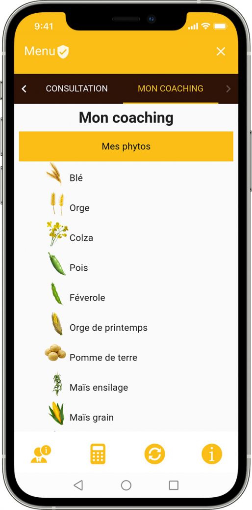 Sélection des cultures dans l'application mobile Agricoach